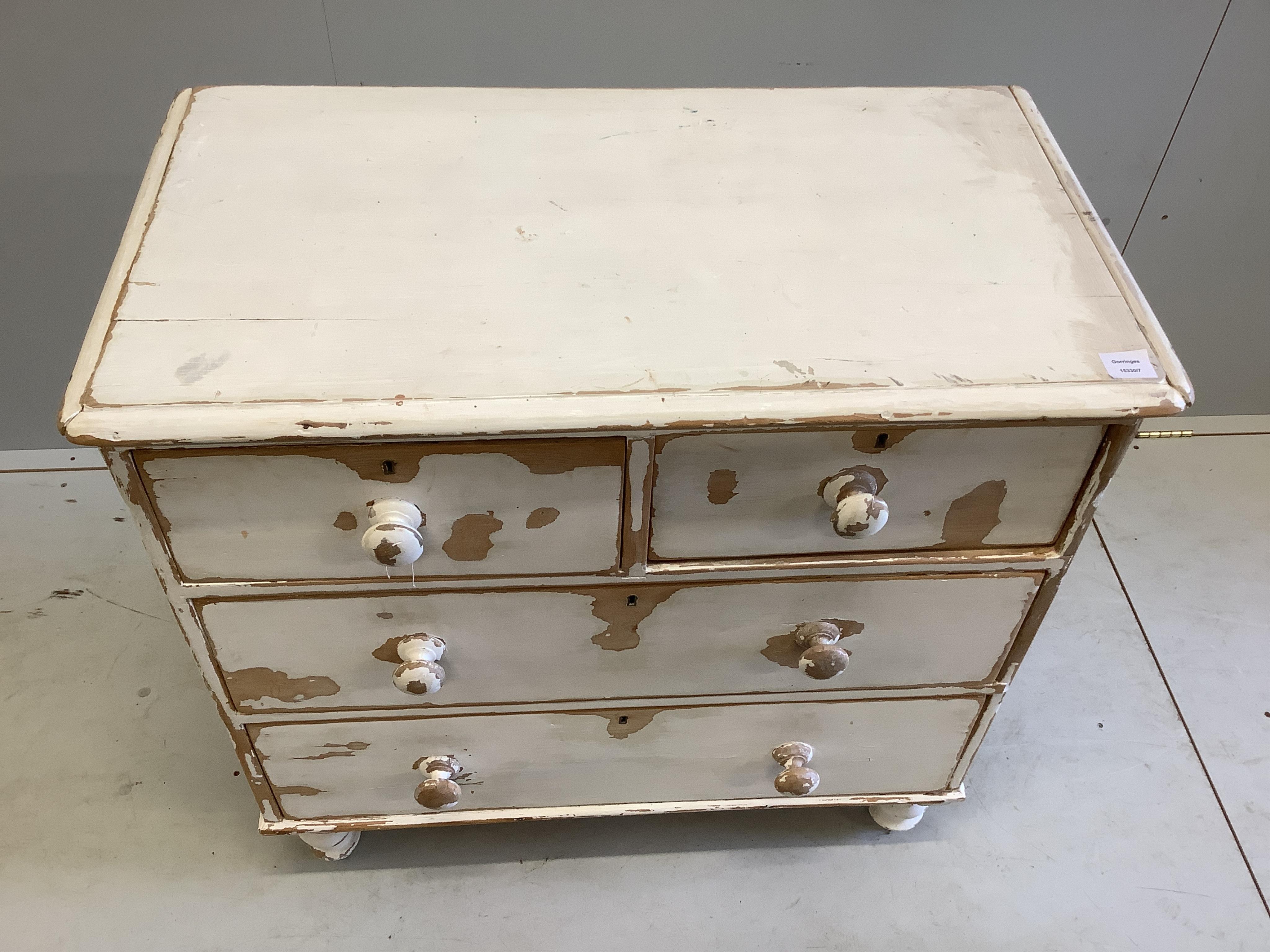 A small Victorian pine four drawer chest, later painted, width 90cm, depth 49cm, height 88cm. Condition - fair